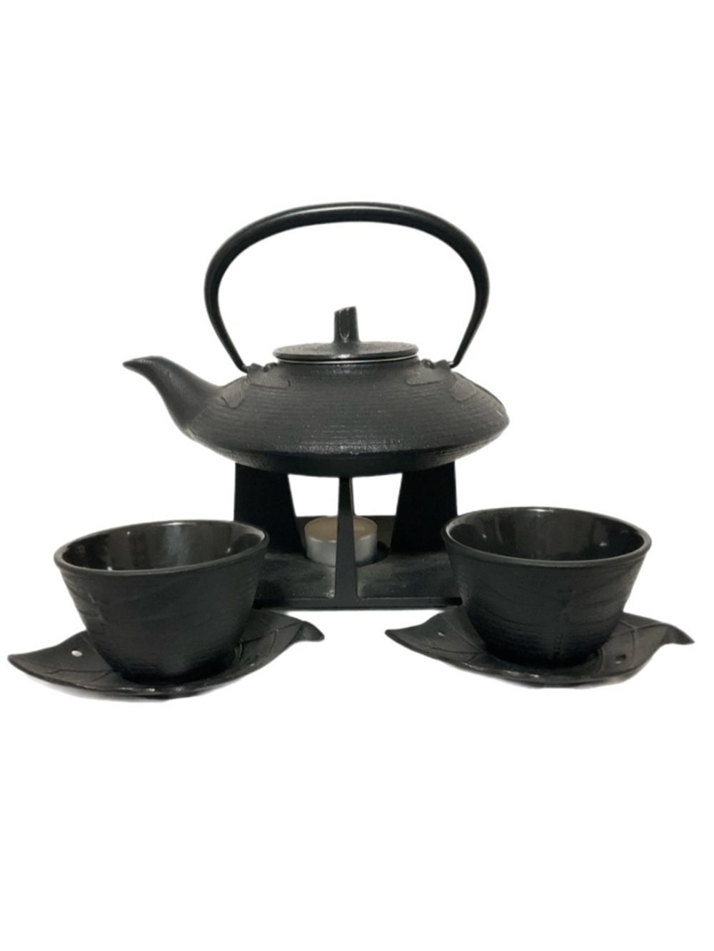 Cast Iron Japanese Dragonfly Tea Set for Two - on Tea Light Trivet